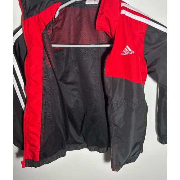 Adidas Kids Track Jacket Size 5 Red Black 3-Stripes Full Zip Lightweight - Picture 4 of 6